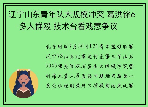 辽宁山东青年队大规模冲突 葛洪铭遭多人群殴 技术台看戏惹争议